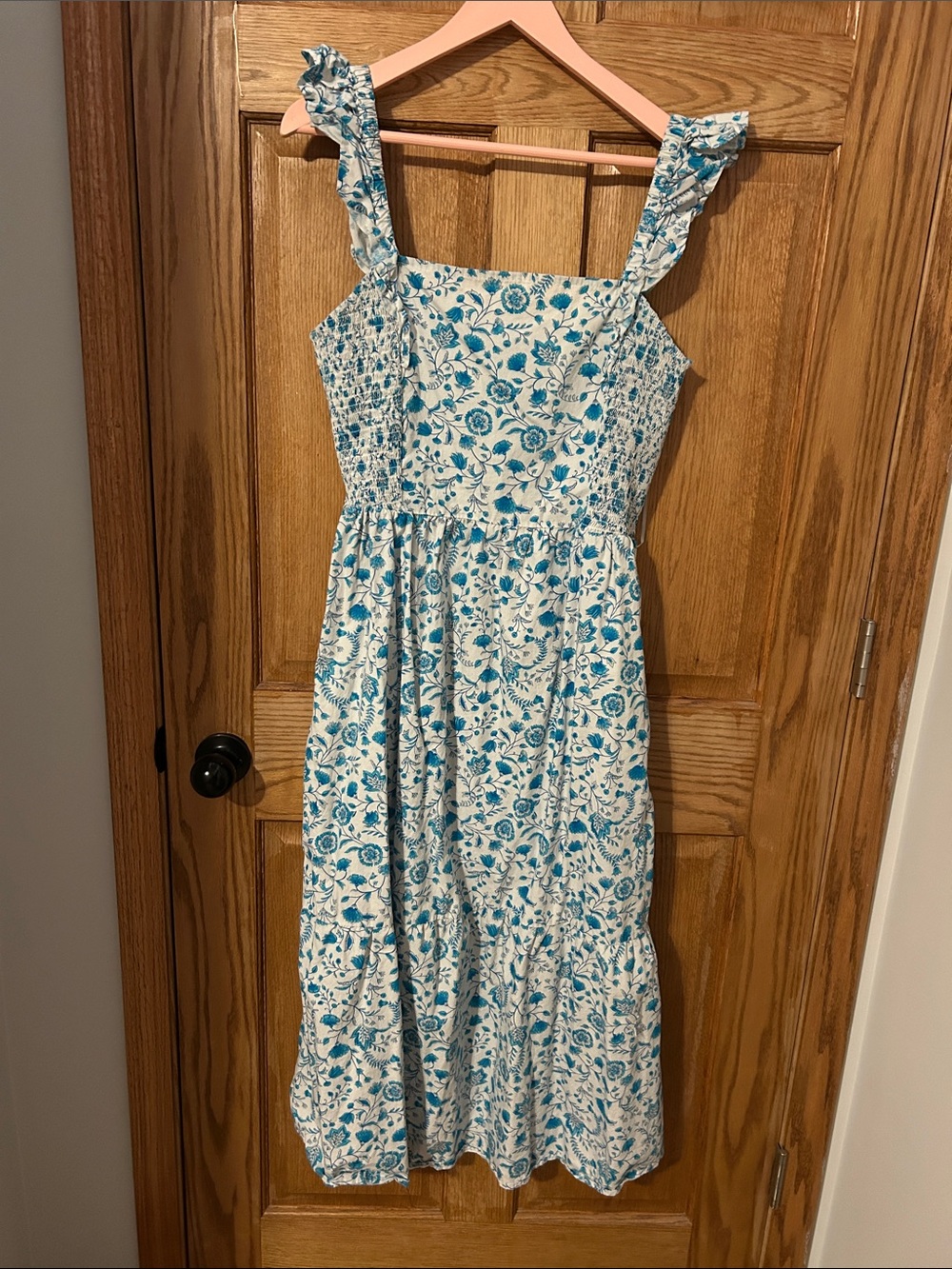Draper James Blue Floral Midi Dress with Ruffle Straps